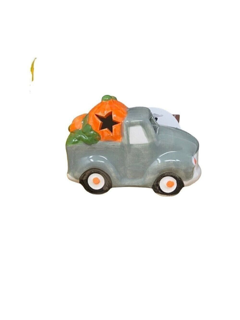 Pumpkin Truck 4in Autumn Fall Ceramic Light Up Gray Rustic Holiday Farmhouse